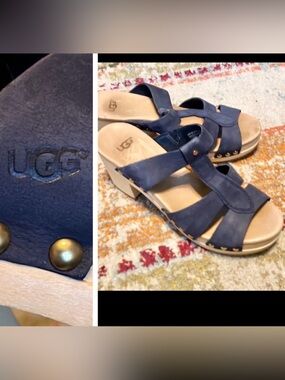Ugg Jennie Wooden Clog Sandal Size 7 Blue Suede Like New
